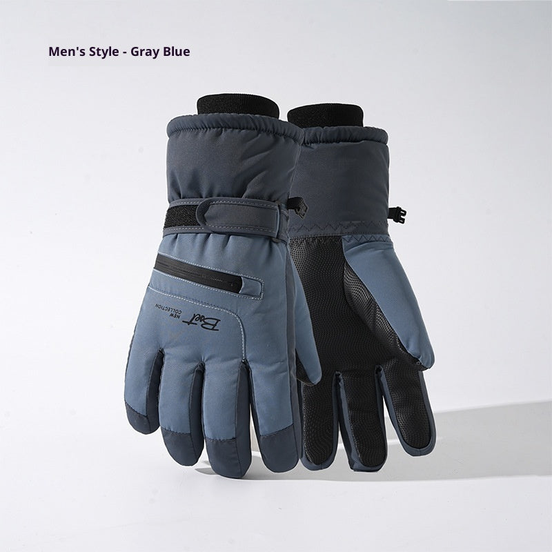 Winter Fleece-lined Thickened Men's And Women's Skiing Gloves Thermal And Windproof