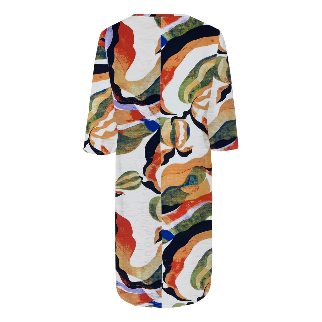 Womens Casual Relaxed-fit Elegant V-neck Dress
