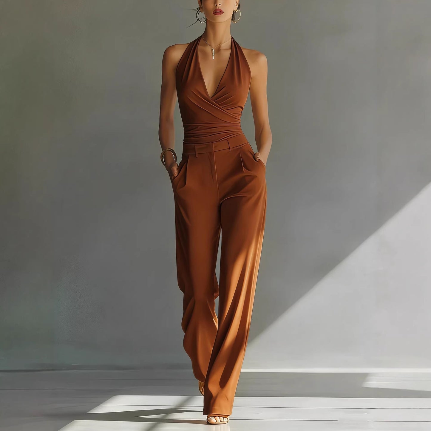 Women’s One-piece Trousers Lace Backless Deep V – High-Waisted Casual Outfit