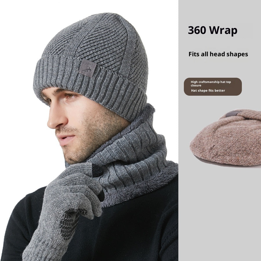 Winter New Thickened Men's Hat Scarf Gloves Three-piece Set