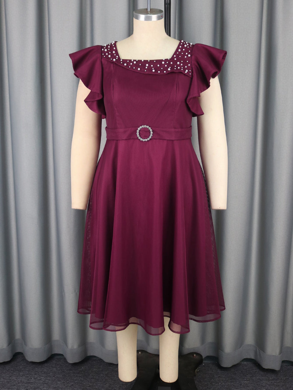Summer Mesh Butterfly Sleeve Ruffles Party Wedding Guest Elegant Dress