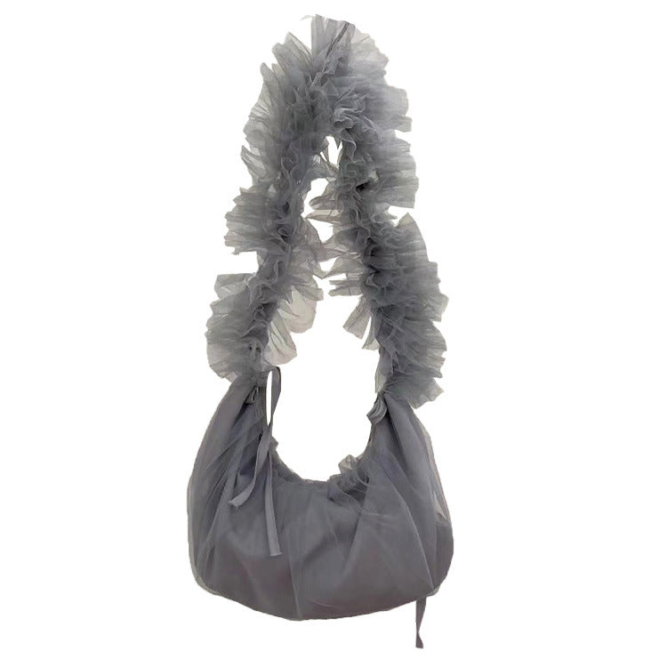 Lightweight Versatile Drawstring Ruffled Mesh Single-shoulder Bag