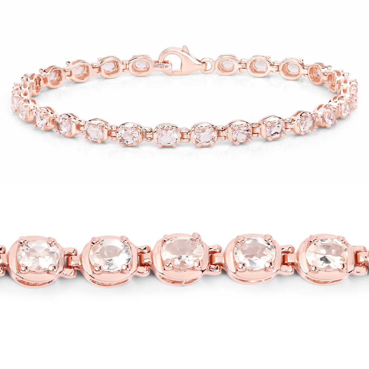Armband aus 14K Roségoldplattiertem .925 Sterling Silber mit 3.90 Karat echtem Morganit