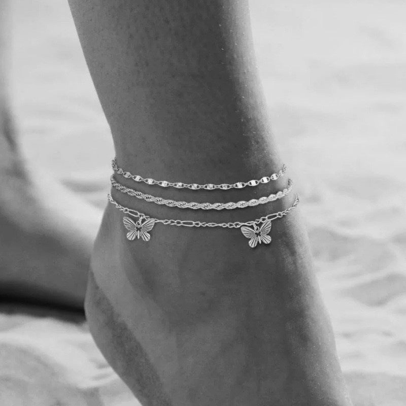 Retro Metal Versatile 3-piece Ankle Chain Set