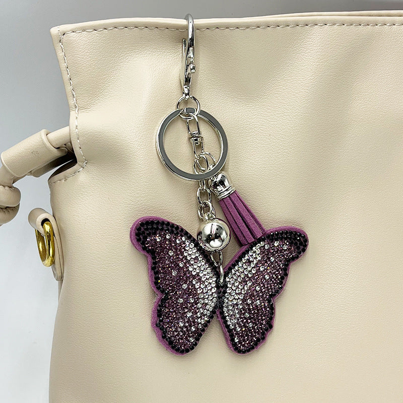 Diamond-Encrusted Butterfly Keychain Fashionable Tassel Bag Charm