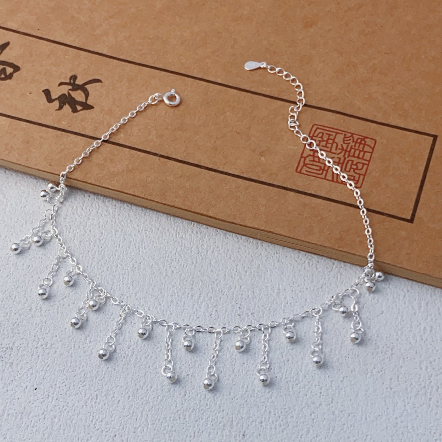1pcs 999 Sterling Silver Multi Bead Tassel Adjustable Anklet, Elegant Minimalist Style, For Summer Beach Daily Wear & Women Holiday Gifts
