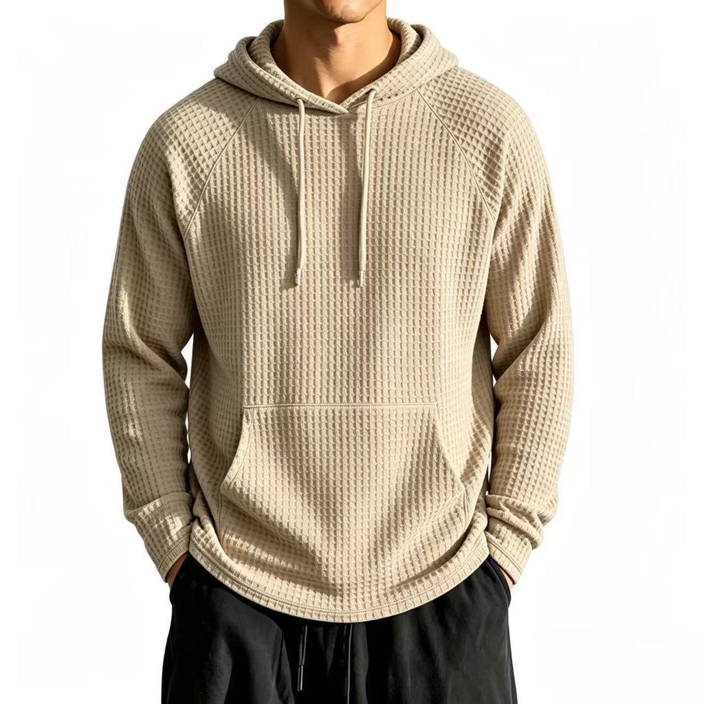 Mens Relaxed-fit Casual Waffle-knit Hooded Jacket
