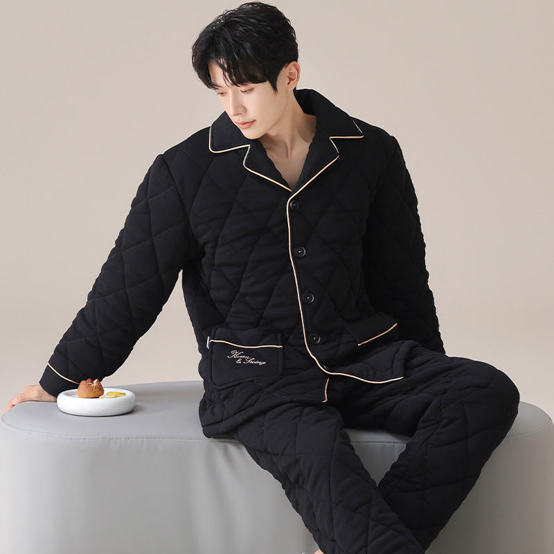 Mens Three-layer Quilted Loungewear For Fall And Winterwear It Indoors Or Out