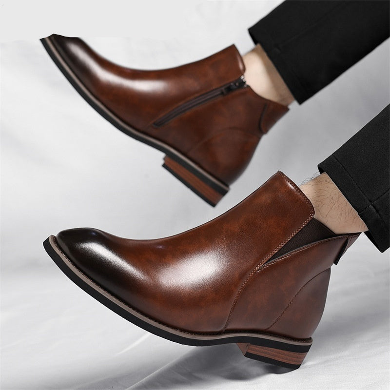 Mens Retro High-Top Formal Short Leather Boots