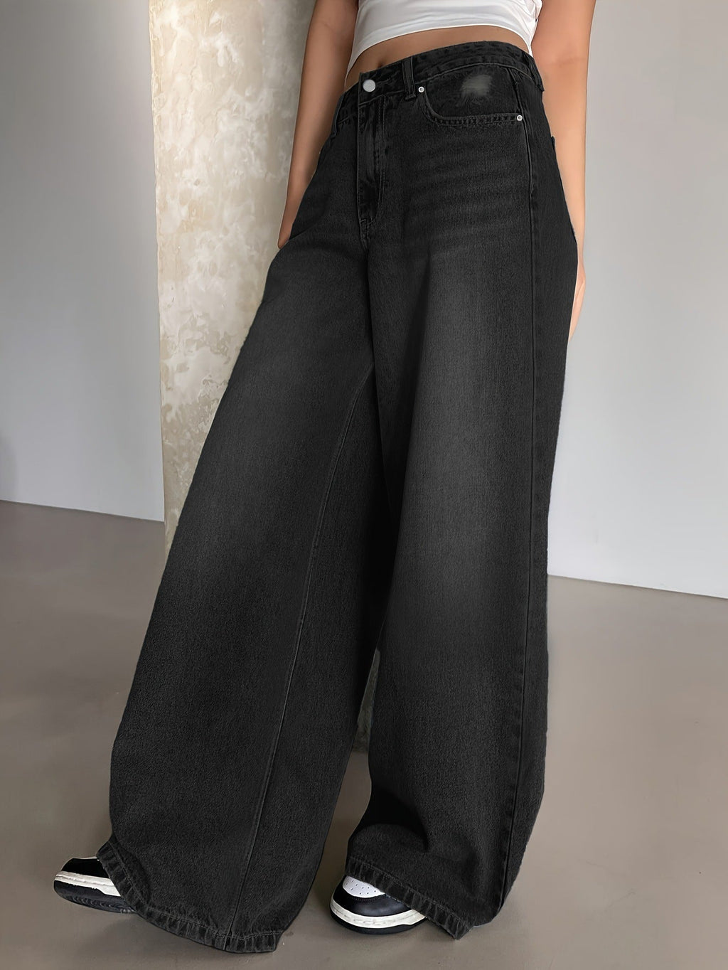 Water-washed Blue Wide-leg Extra-long Floor-length Jeans