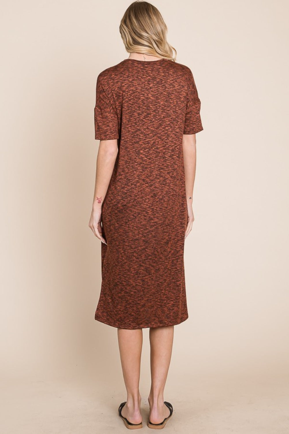 Round Neck Side Slit Midi Dress For Women – Chic Midi Dress, Stylish Round Neck Dress, Side Slit Dress, Versatile Midi Dress, Alluring Side Slit Dress, Elegant Dress for Any Occasion, Timeless Wardrobe Staple