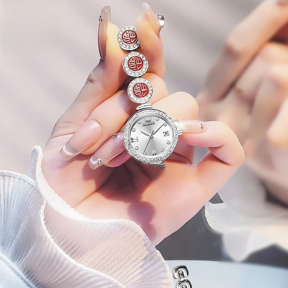 Montre à Quartz Élégante pour Femme, Bracelet Cadran Rouge Étanche