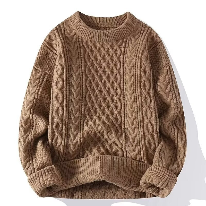 Round-neck High-neck Fleece-lined Solid-color Sweater
