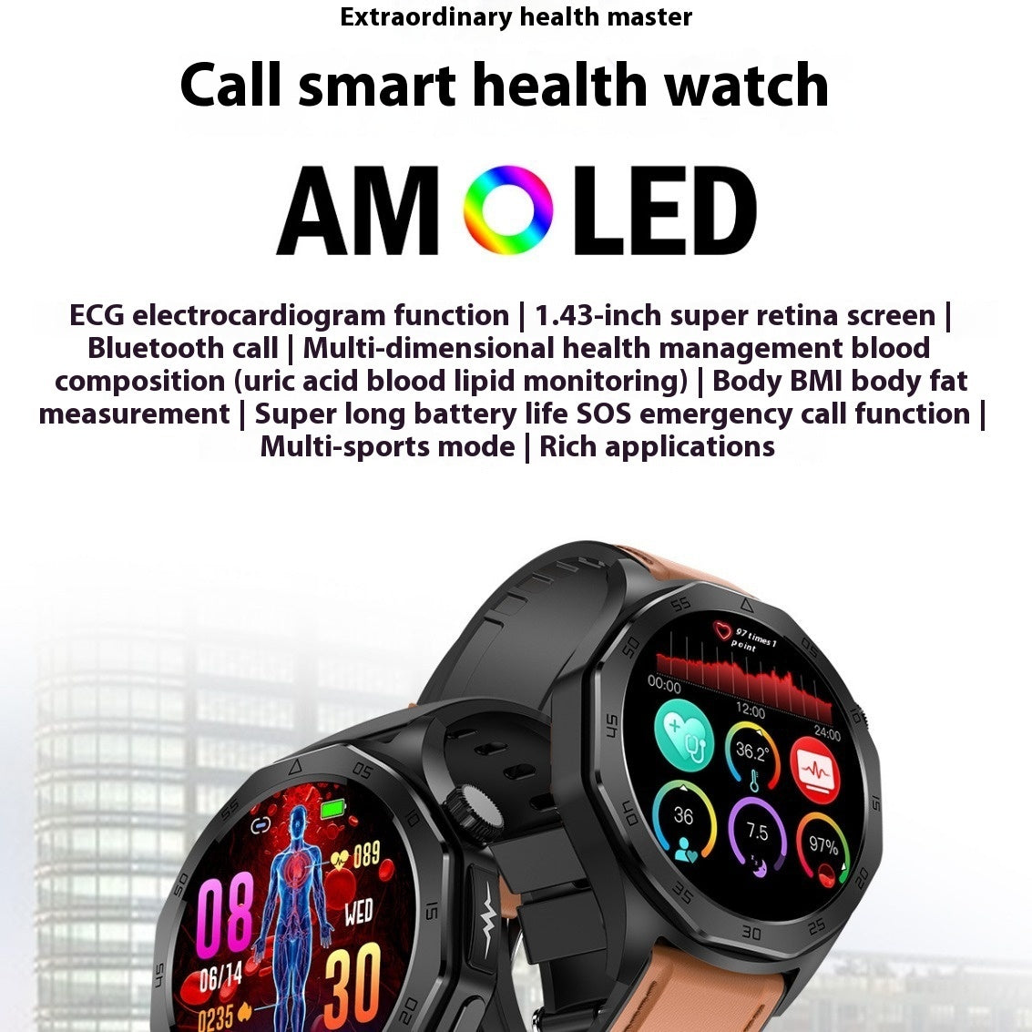 New ET480 ECG Bluetooth Calling Sport Smart Watch