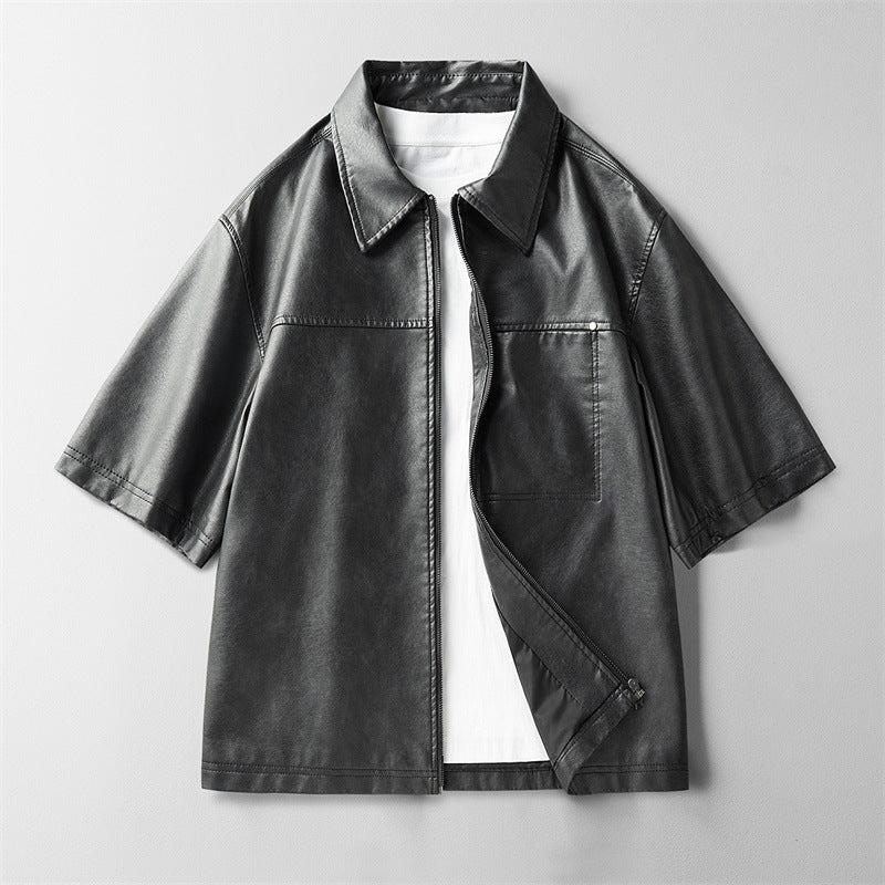 High Street Ins Style Leather Coat Short Sleeve Jacket