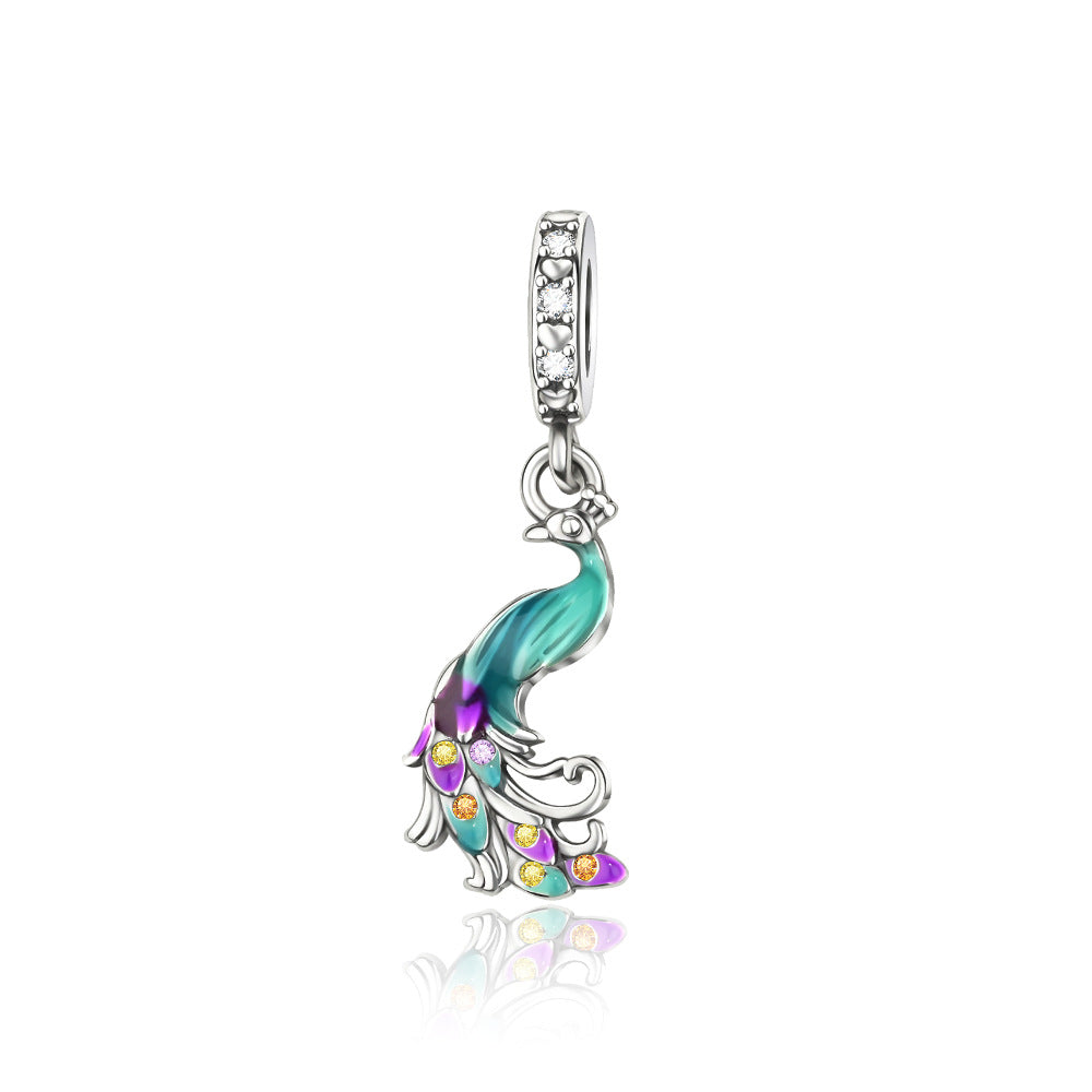 Personalized Copper-plated Silver Peacock Bracelet With Beaded Strands