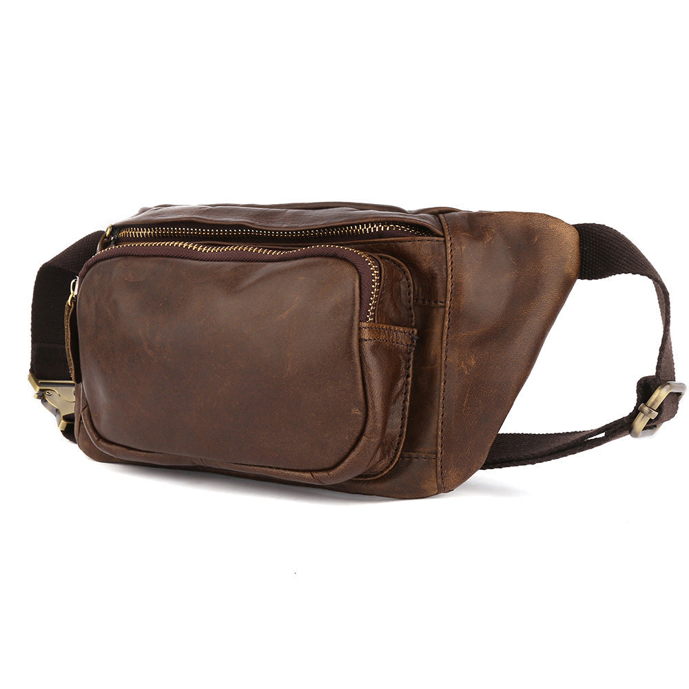 Simple Retro First-Layer Cowhide Mens Chest Bag