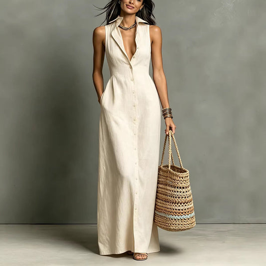 Women's Stand-Collar A-Line Maxi Dress