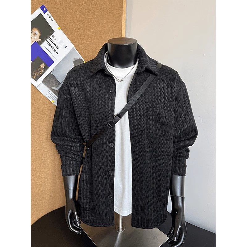 Vintage Lapel Sophisticated Striped Long-sleeve Top