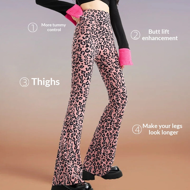 Womens Leopard-print Bootcut Pants With A High Waist For Spring And Autumn