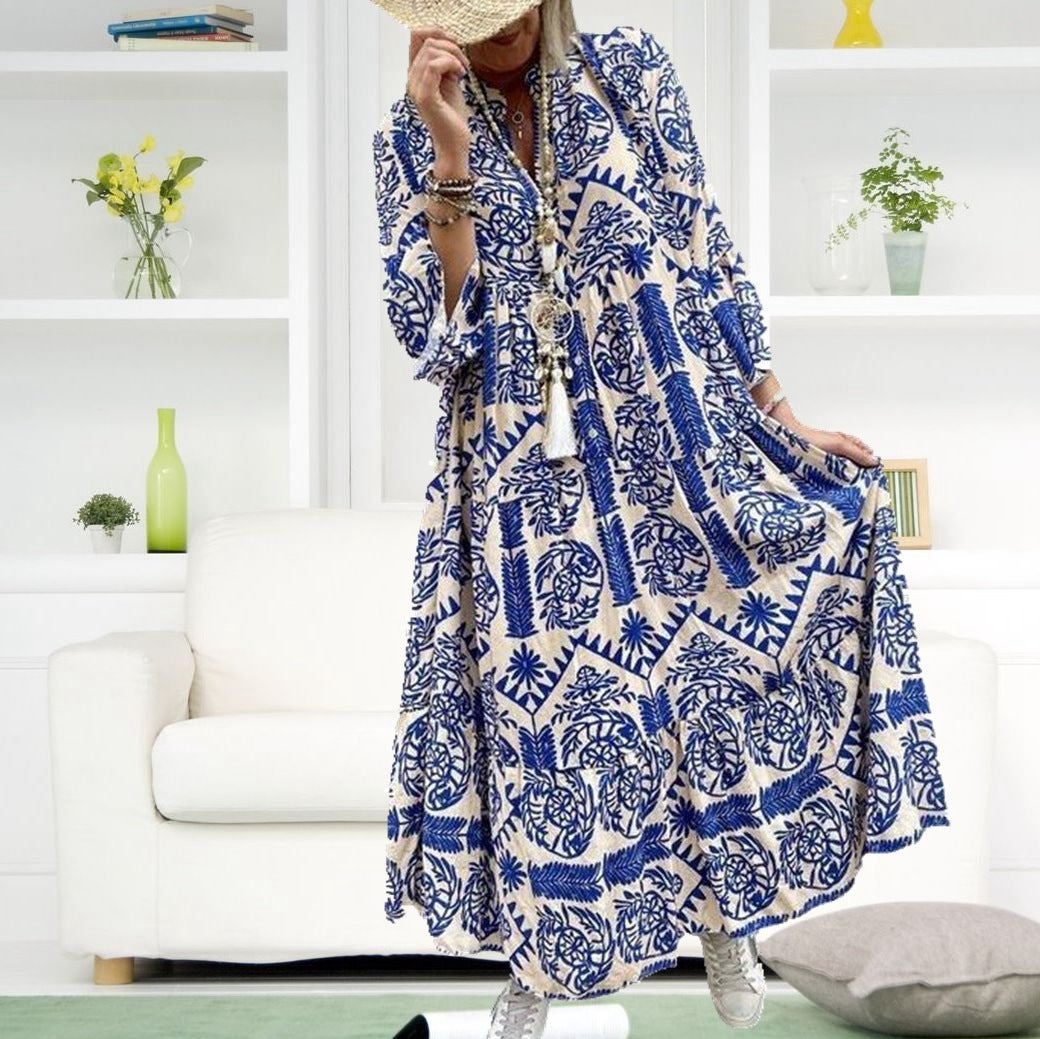 Women's Fashion Elegant Floral V-neck Plus Size Dress