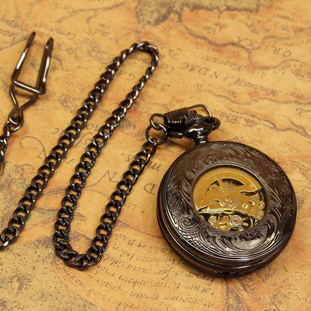 Retro Nostalgic Creative Transparent Flip-Open Mechanical Movement Pocket Watch