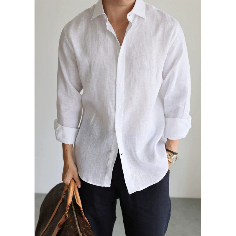 Mens Navy Blue Linen Fashionable Casual Shirt