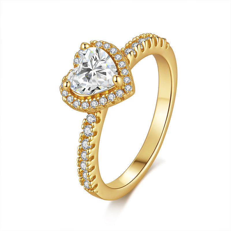 Love-Heart Moissanite 925 Silver Platinum-Plated Ring For Women