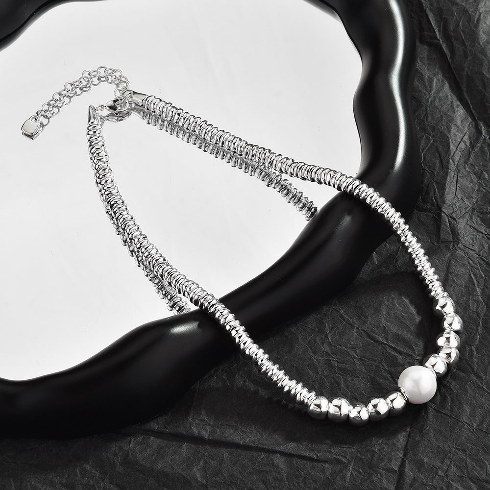 Irregular Broken Silver Pearl Choker Necklace For Women, Adjustable Dainty Collarbone Chain, Elegant Long Sweater Chain French Fashion Jewelry