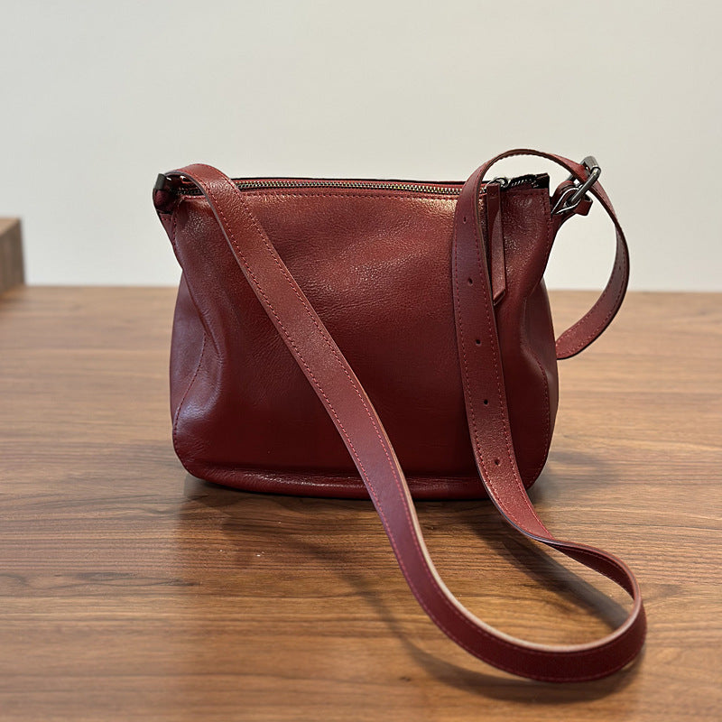 Vegetable-Tanned Leather Casual-Style Shoulder Bucket Crossbody Bag