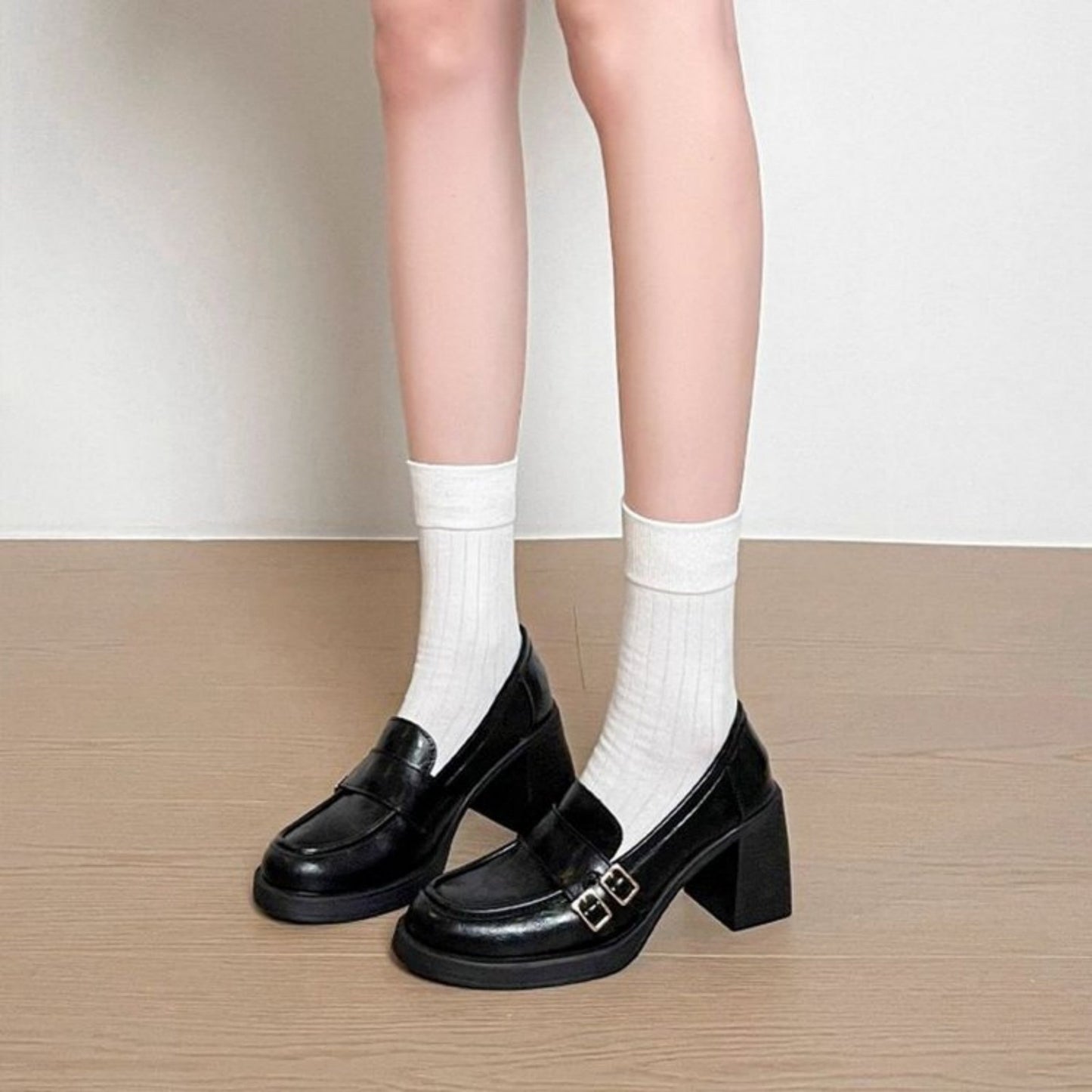 New Autumn British Style Platform Loafers For Women, Round Toe Flats With Metal Buckle Strap & Soft Sole