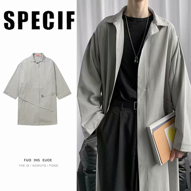 Autumn Thin Overknee Trench Coat Men's Mid-length Waist-tight
