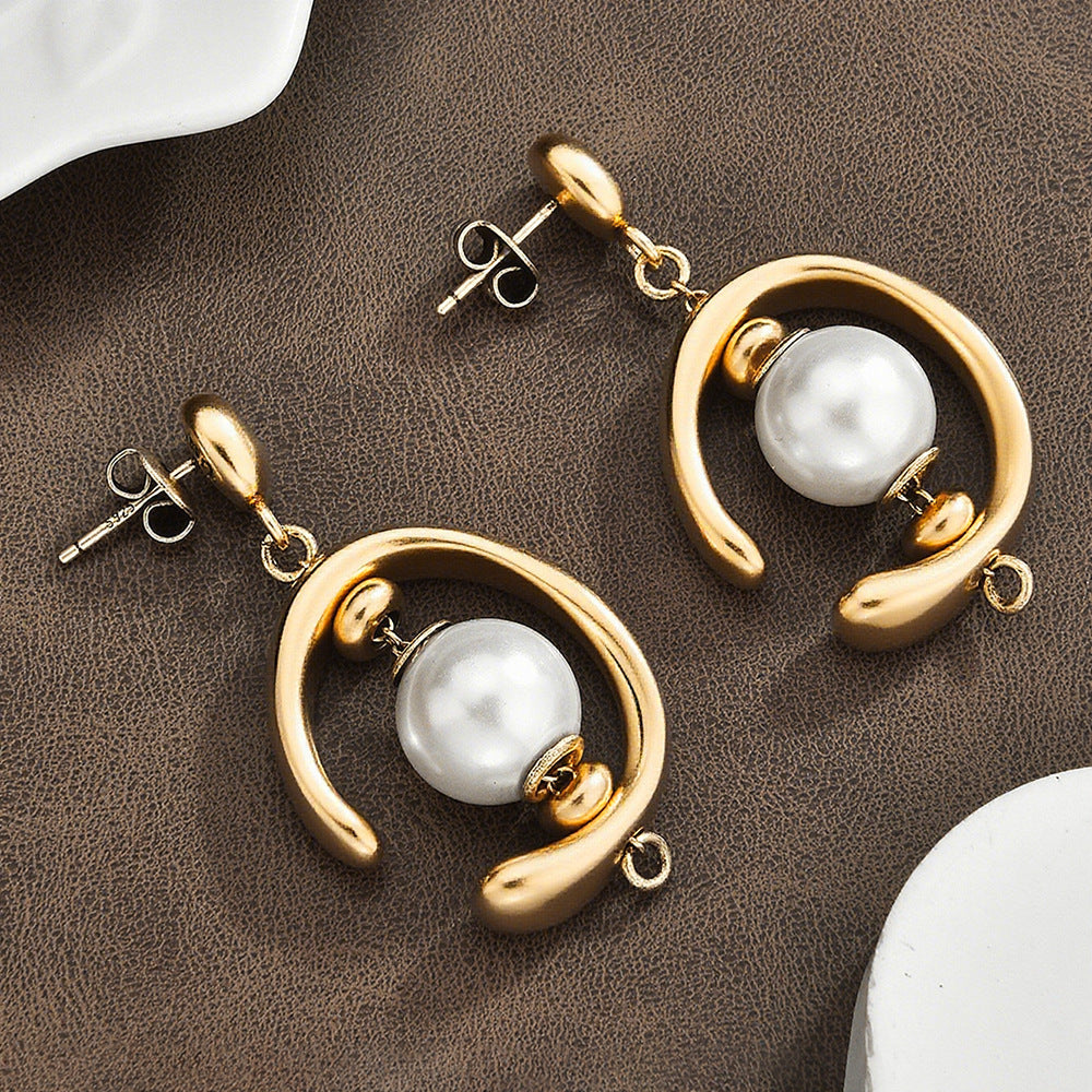 3Pcs Trendy Broken Silver Big Pearl Jewelry Set For Women, Necklace Bracelet Earring Matching Set, Dainty Elegant Sweater Chain Fashion Jewelry