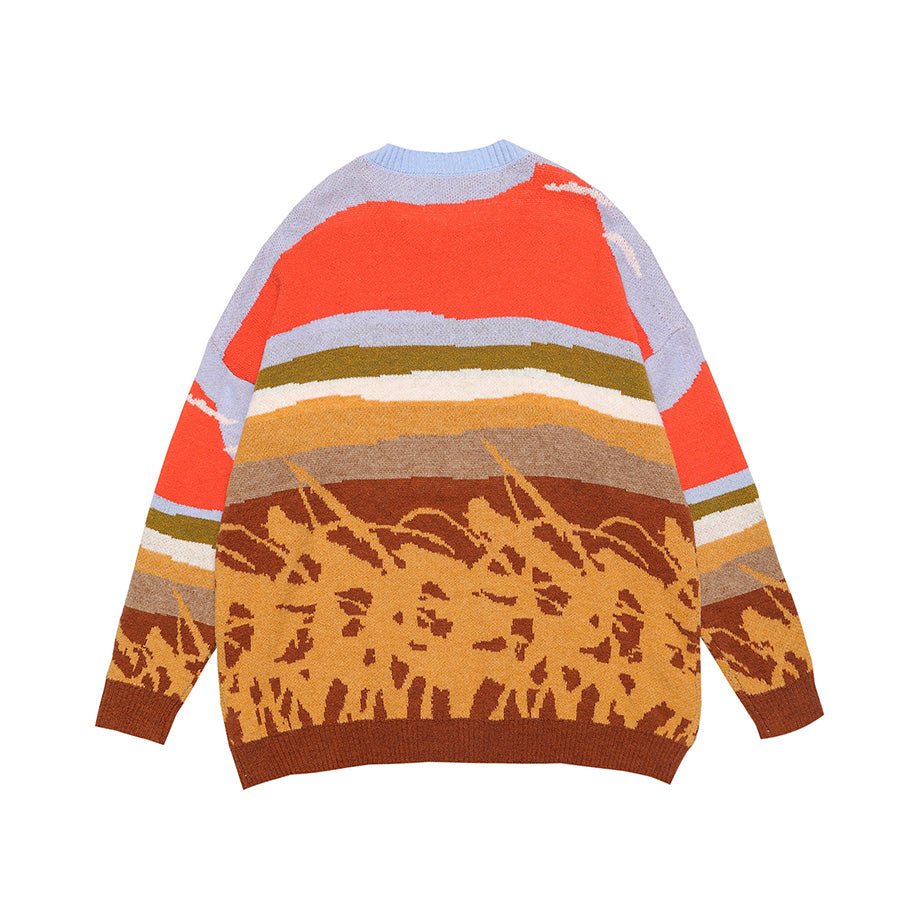 Pull en tricot motif scène agricole