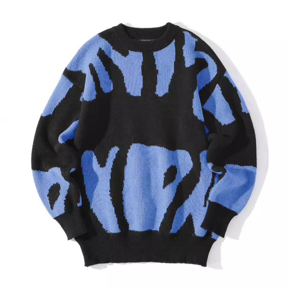 Color-blocked Irregular Wave-pattern Sweater For Men