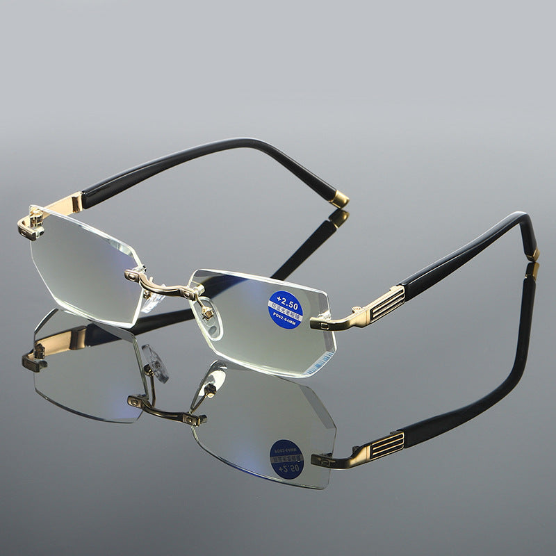 Blue Light Blocking Reading Glasses Rimless Diamond Cut