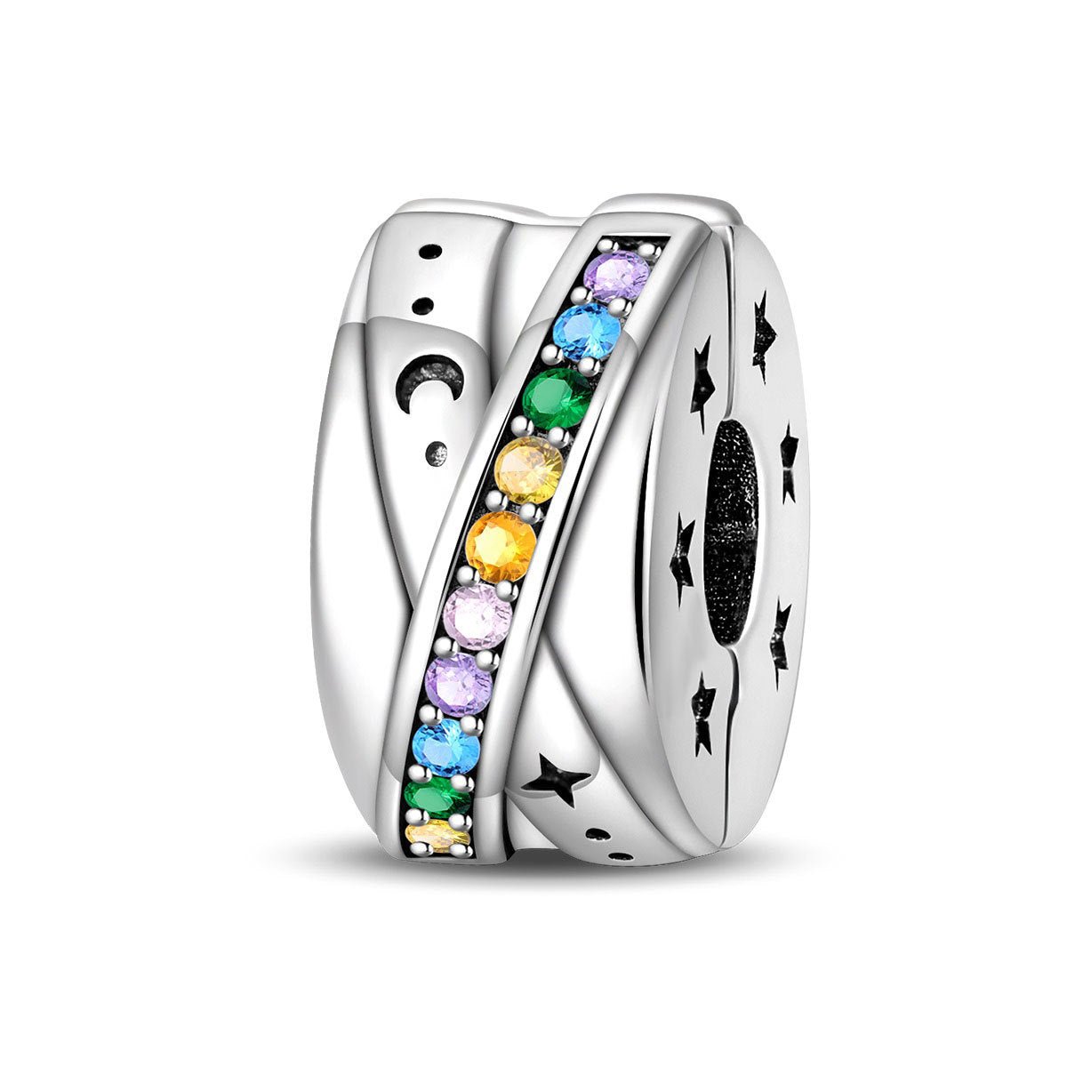 Silver-plated Colorful Zircon Accent Bead DIY Bracelet Charm