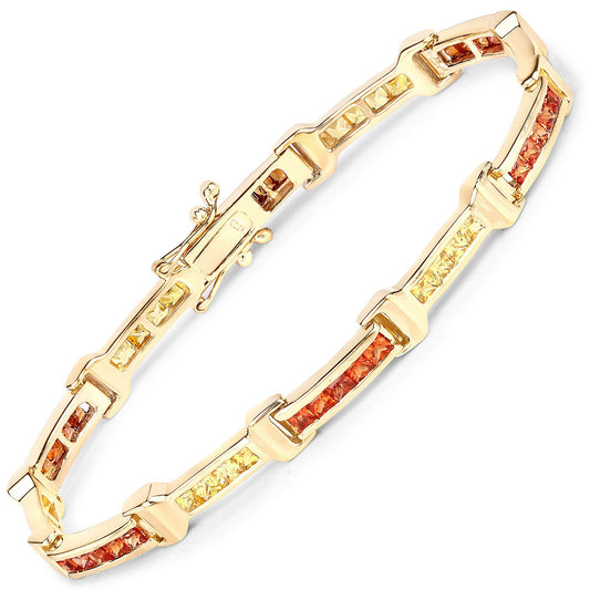 6.48 Karat Echtes Orange-Saphir- und Gelb-Saphir-Armband aus Sterlingsilber 925