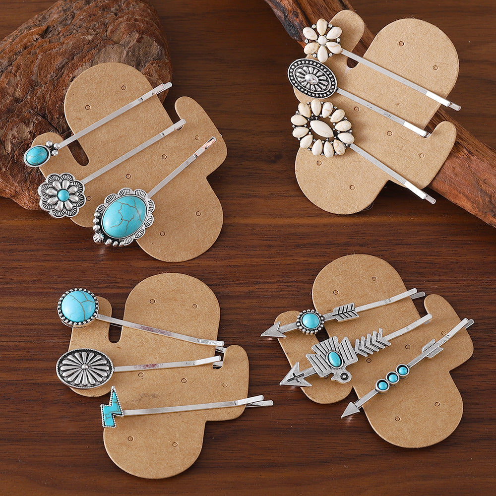 Bohemian Style Turquoise-encrusted Bobby Pin Hair Clip Set, A Popular