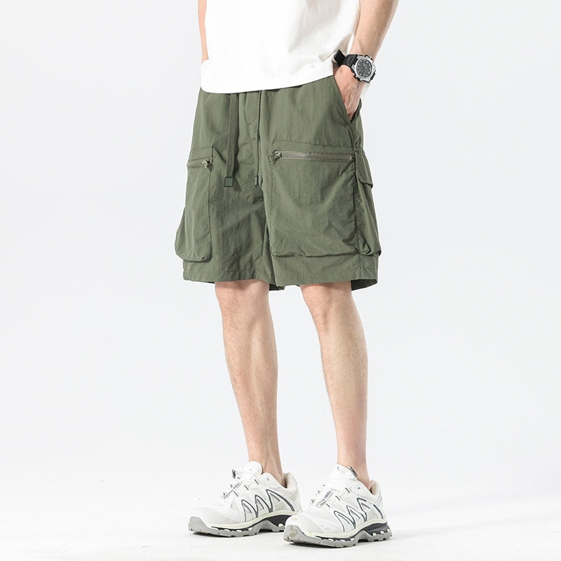 Ice-silk Work Shorts For Men Summer Thin Mid-length Pants