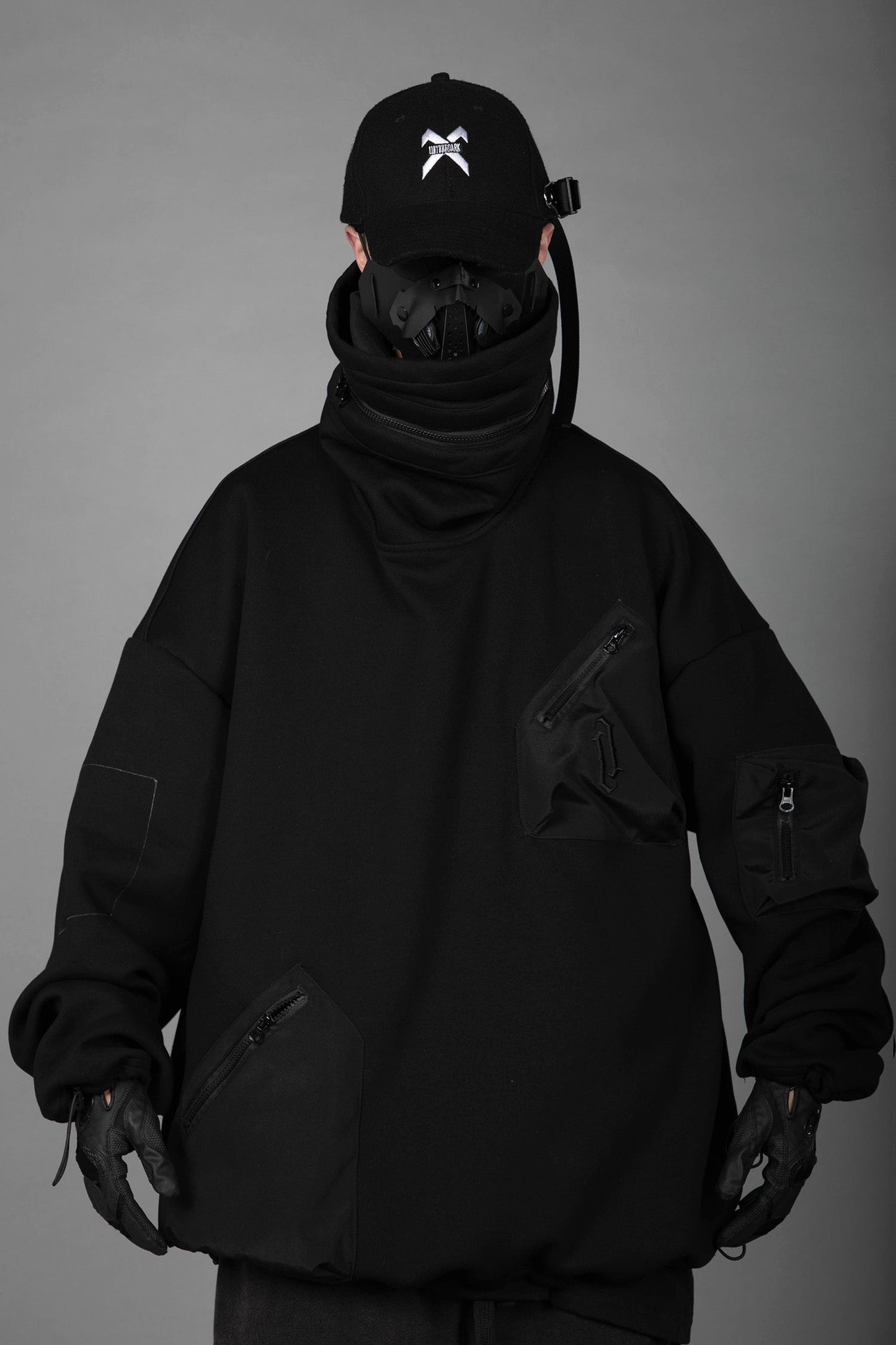 Sweat à capuche utilitaire noir HiH33