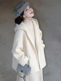 Womens White Hooded Double-Faced Wool Coat