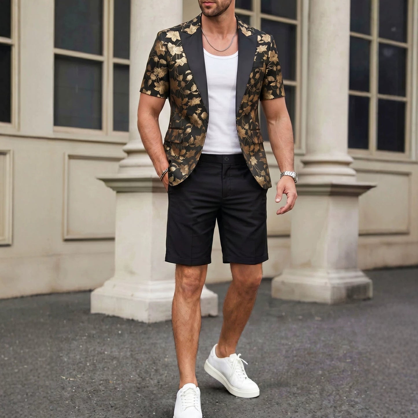 Mens Fashion Gold-embossed Pattern Suit Set