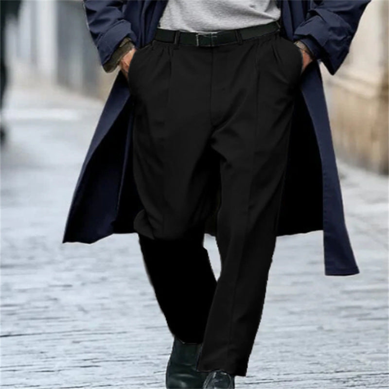 Mens Business Formal Solid-Color New-Style Outdoor Street-Style Straight-Leg Suit Trousers