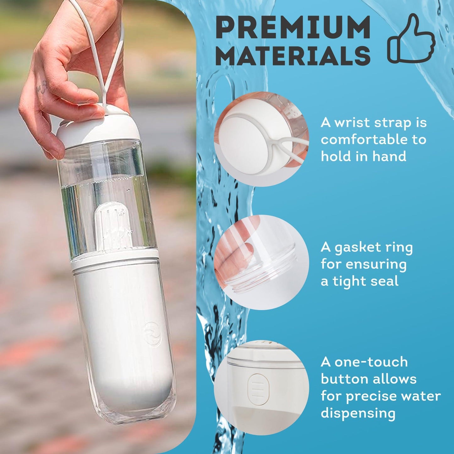 Portable Dog Water Bottle Dispenser 12 oz Silicone Strap & Filter