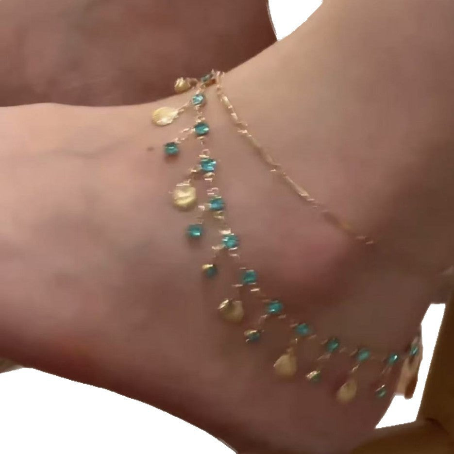 Ultra-shimmering Double-layer Shell Tassel Delicate Anklet