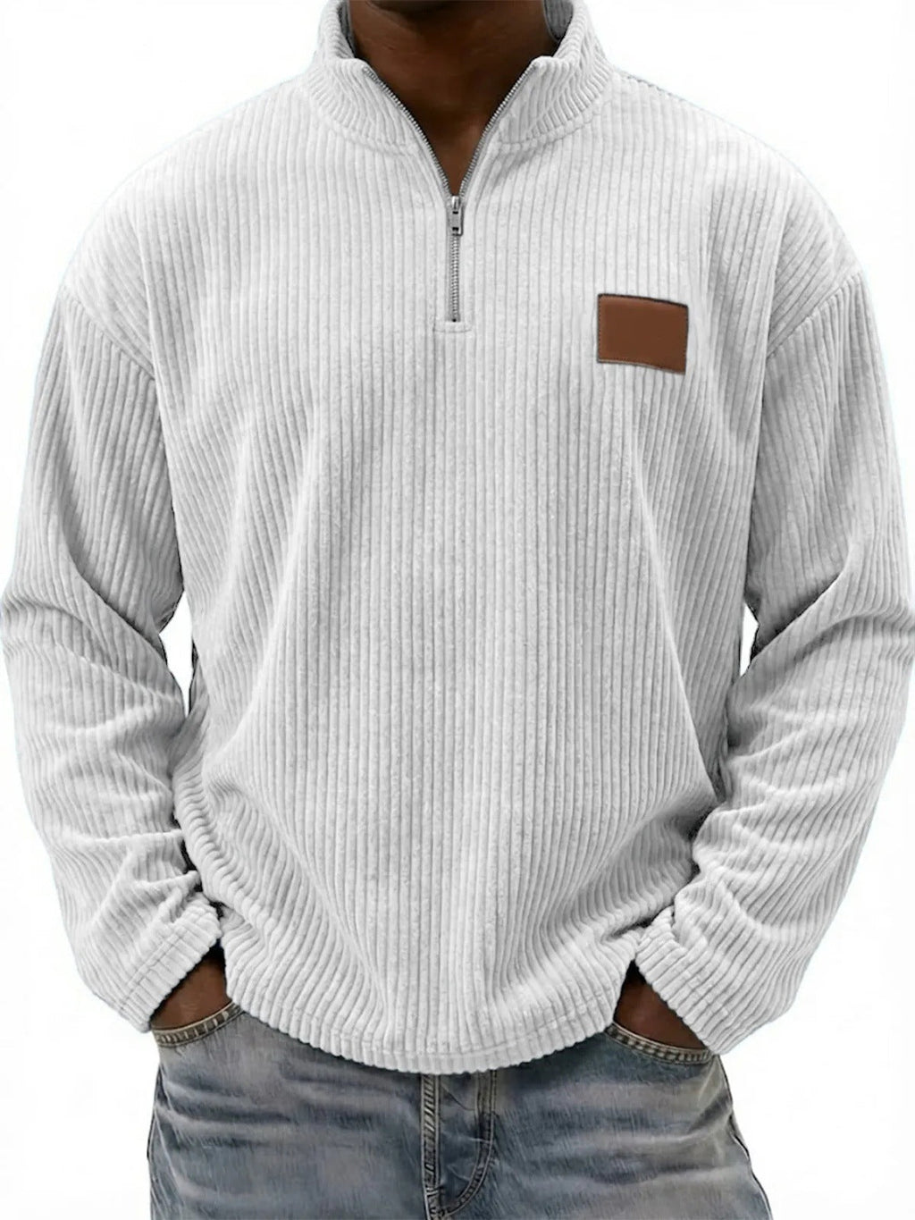 Mens Retro Corduroy Fashion Embroidered Pullover With A Stand-up Collar