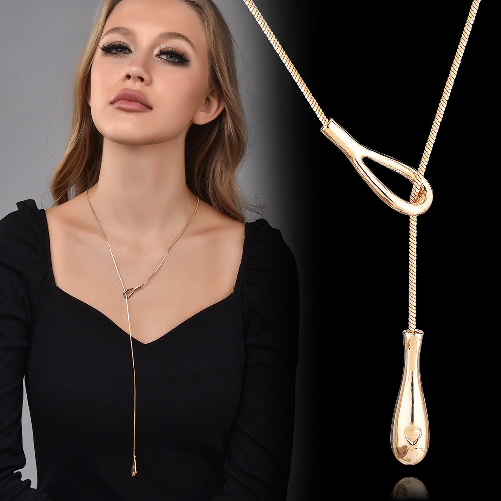 Adjustable Lariat Snake Chain Necklace, Minimal Teardrop Y-Shape Sweater Chain, Quiet Luxury Gold Jewelry For European Spanish Women