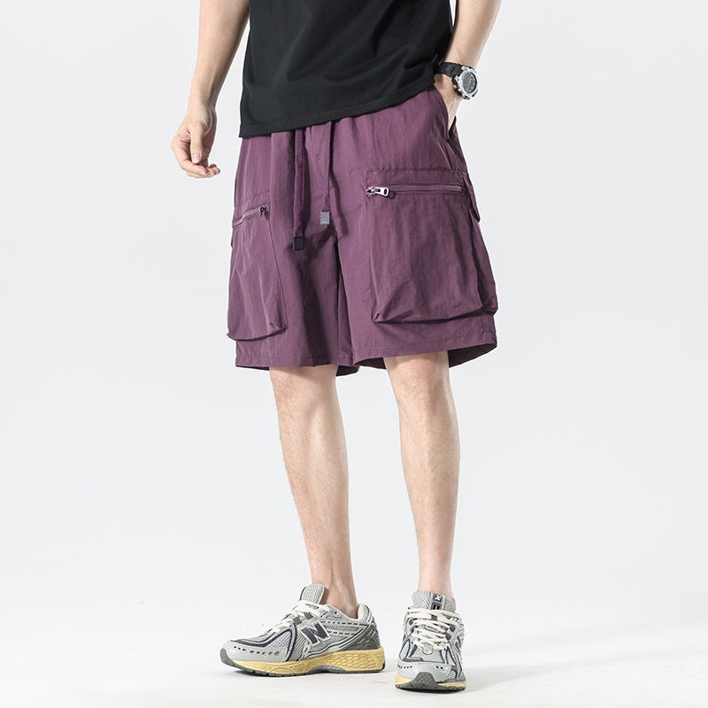 Ice-silk Work Shorts For Men Summer Thin Mid-length Pants