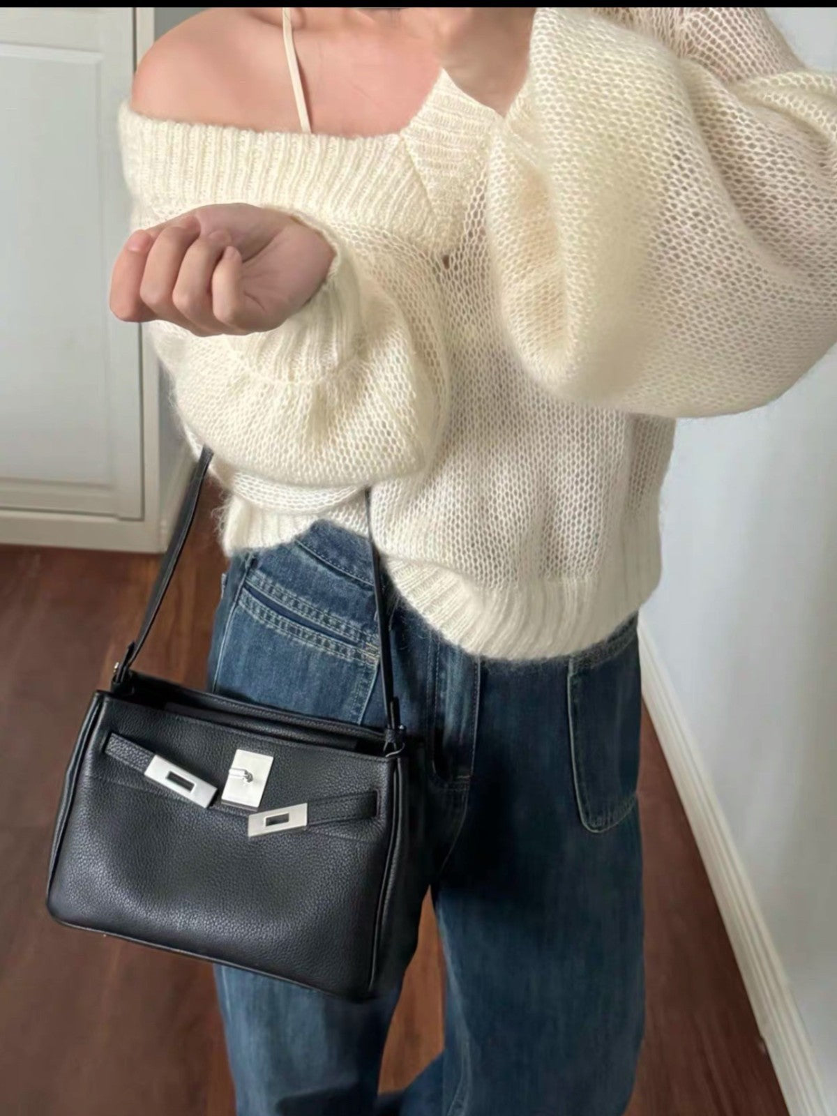 New Genuine Leather Women's Bag, High-end Kelly Style, Top-grain Cowhide, Single Shoulder, Birkin-style, Perfect For Work And Underarm Wear